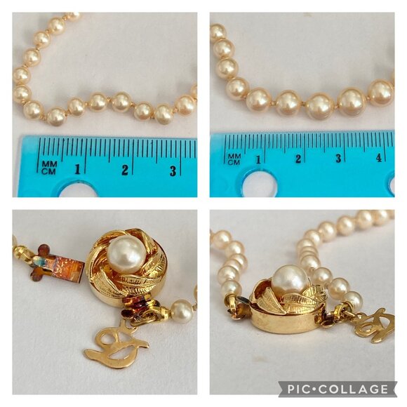 Vtg Danecraft Cream Glass Pearl Necklace 18" Hand Knot Vermeil Sterling Clasp - Picture 12 of 12